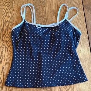 Lands' End Navy and White Polka Dot Swim Camisole